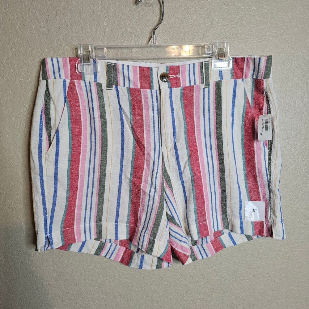 NWT Old‎ Navy 5" Everyday Short Mid-Rise Multi-Color Striped Linen Blend Size 12